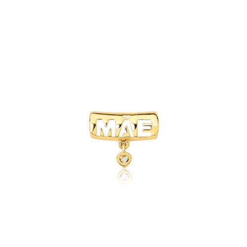 Pingente Separador monograma Mãe ouro 18k coração com Diamante