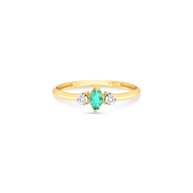 Anel navete de Esmeralda ouro 18k com 1pt de Diamante 3