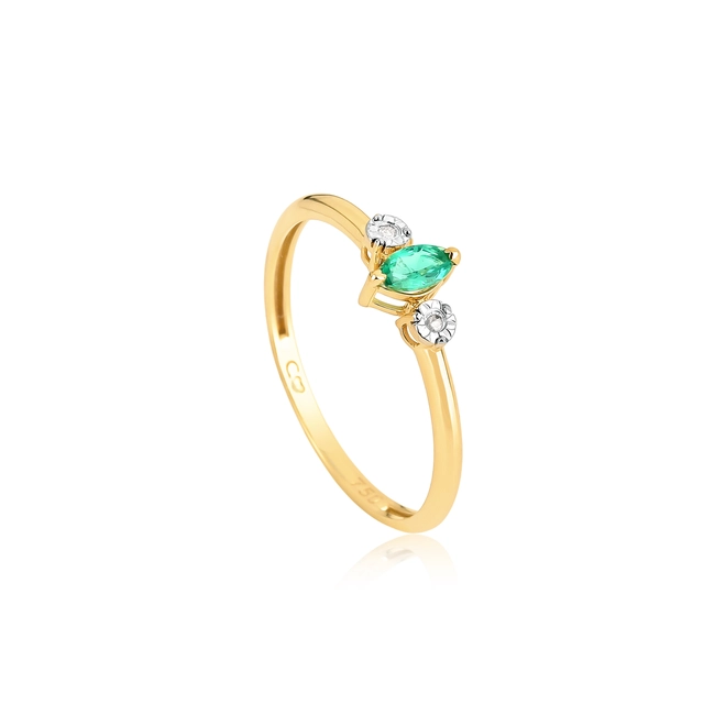 Anel navete de Esmeralda ouro 18k com 1pt de Diamante 1
