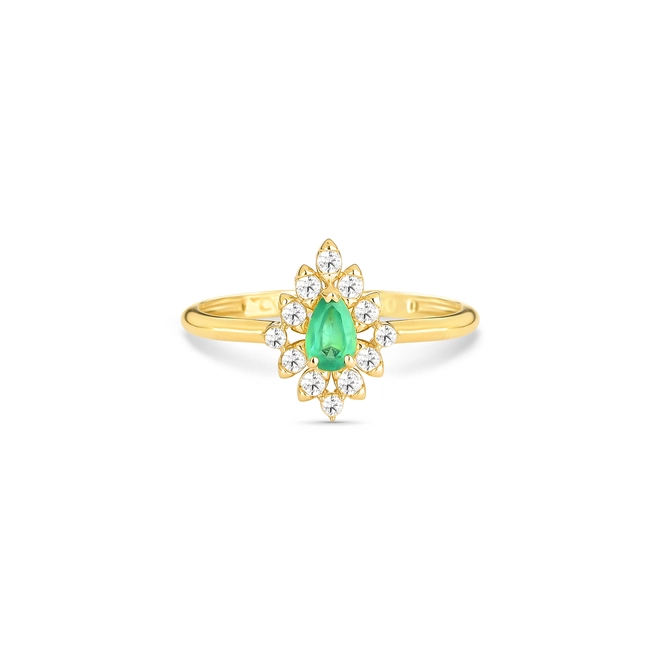 Anel gota de Esmeralda ouro 18k contorno de 21pts de Diamantes 3