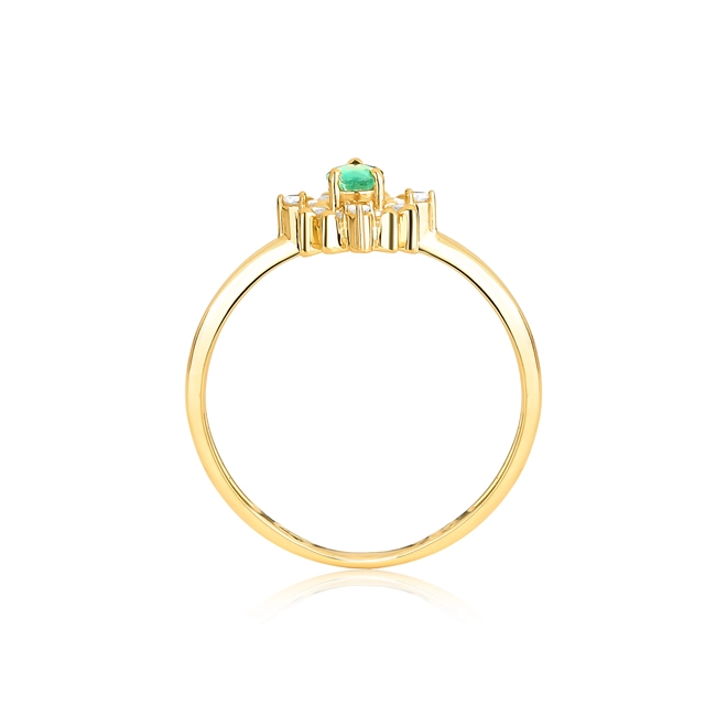 Anel gota de Esmeralda ouro 18k contorno de 21pts de Diamantes 2