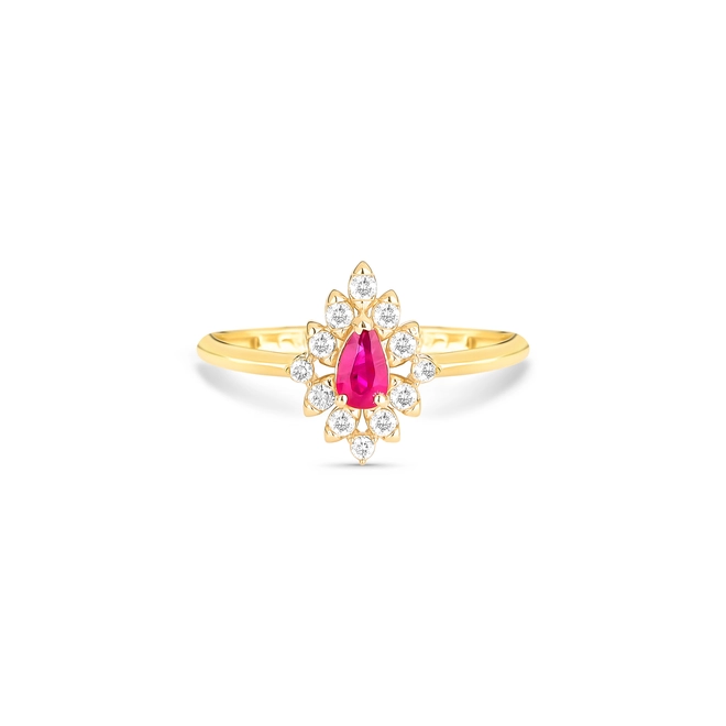Anel gota de Rubi ouro 18k contorno de 21pts de Diamantes 3
