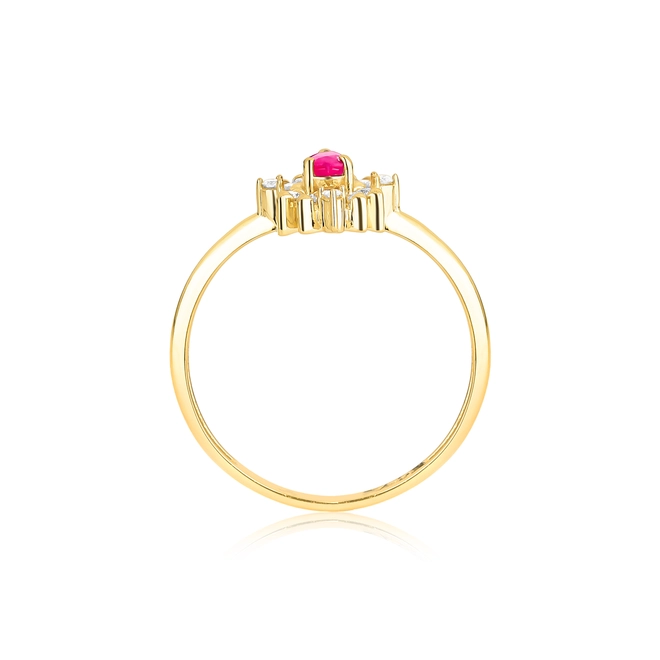 Anel gota de Rubi ouro 18k contorno de 21pts de Diamantes 2