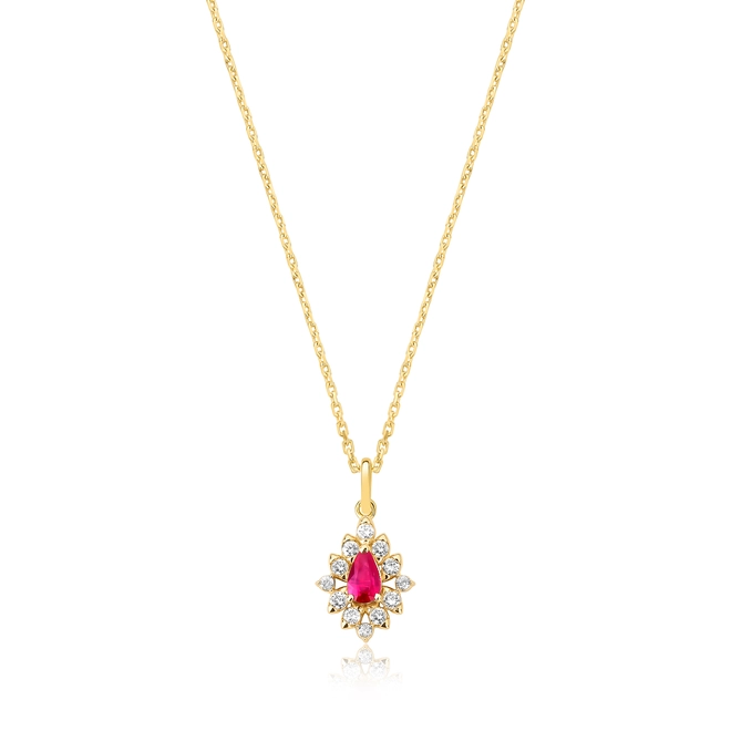 Gargantilha com gota de Rubi ouro 18k contorno de Diamantes 40/45cm 1