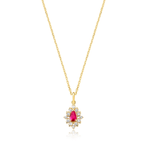 Gargantilha com gota de Rubi ouro 18k contorno de Diamantes 40/45cm