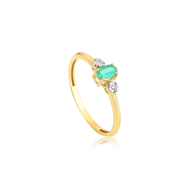 Anel gema oval de Esmeralda ouro 18k contorno de Diamantes 1