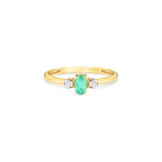 Anel gema oval de Esmeralda ouro 18k contorno de Diamantes 3
