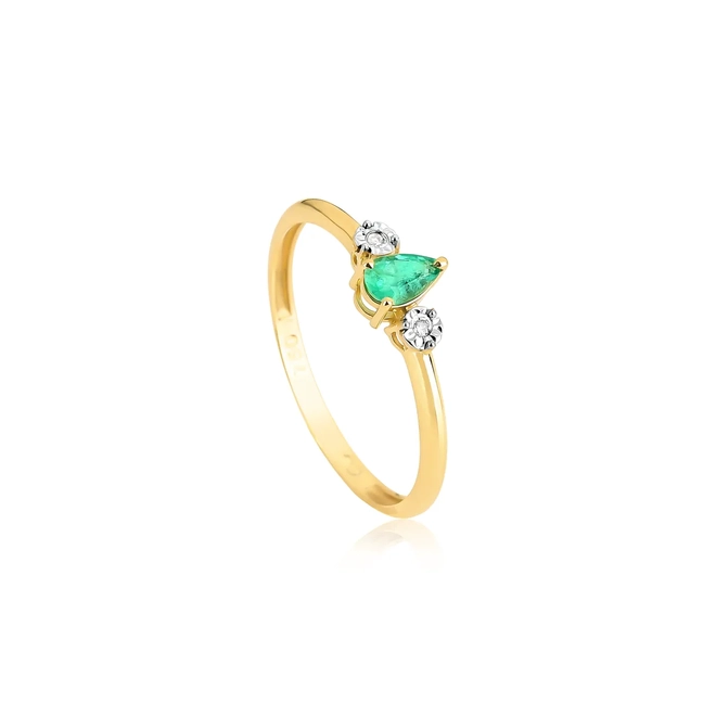 Anel gota de Esmeralda ouro 18k contorno de Diamantes 1