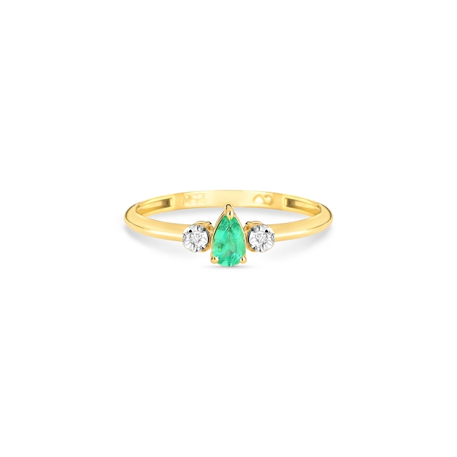 Anel gota de Esmeralda ouro 18k contorno de Diamantes 2