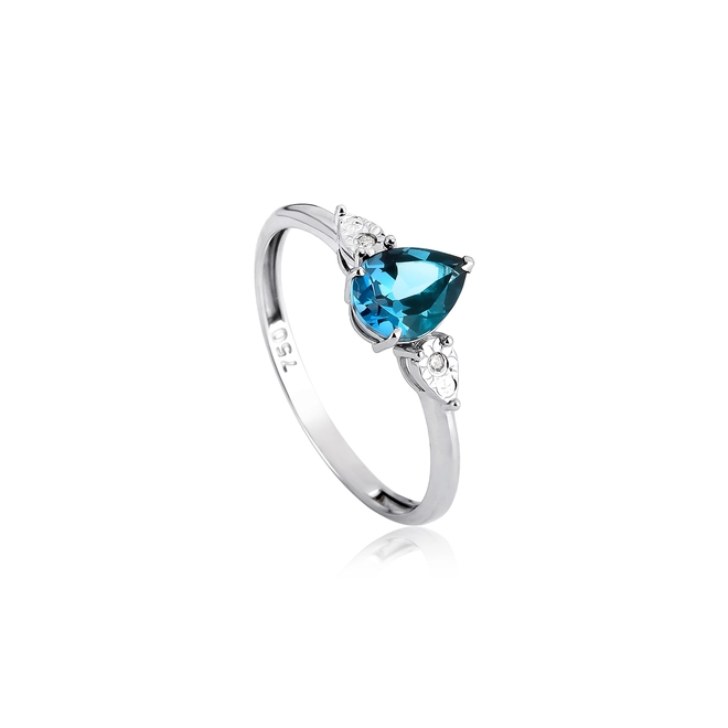 Anel gota de Topázio London ouro branco 18k com Diamantes 1