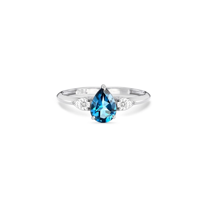 Anel gota de Topázio London ouro branco 18k com Diamantes 3