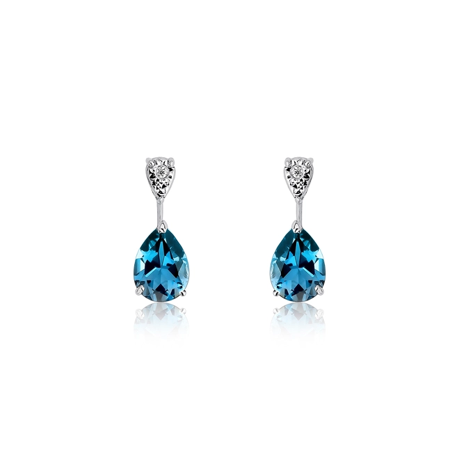 Brinco gota de Topázio London ouro branco 18k com Diamante 1