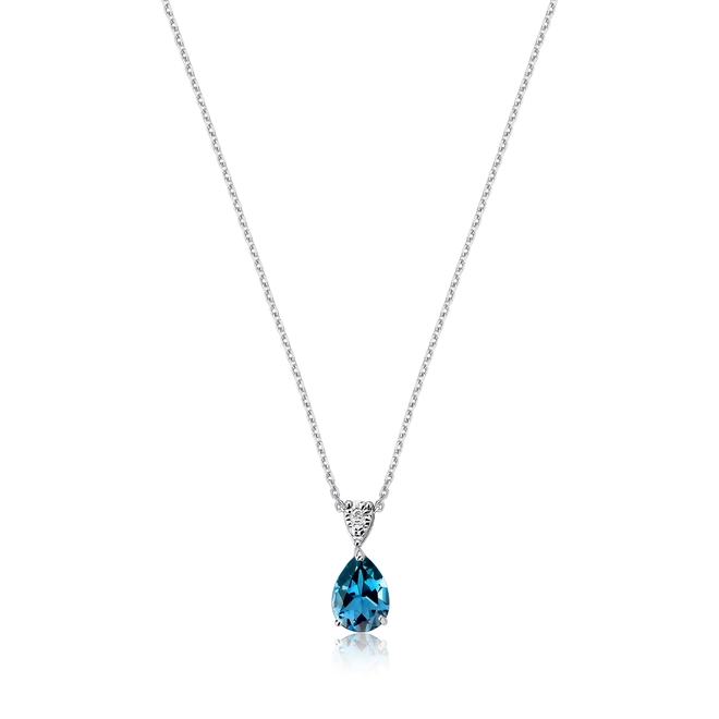 Gargantilha pingente ouro branco 18k gota de Topázio London e Diamante 1