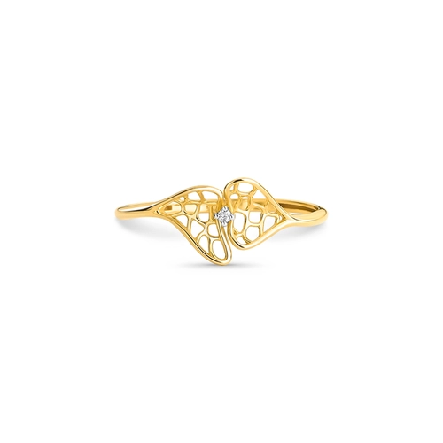 Anel Rosée folhas ouro 18k tramas orgânicas com um Diamante