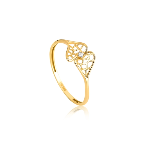 Anel Rosée folhas ouro 18k tramas orgânicas com um Diamante