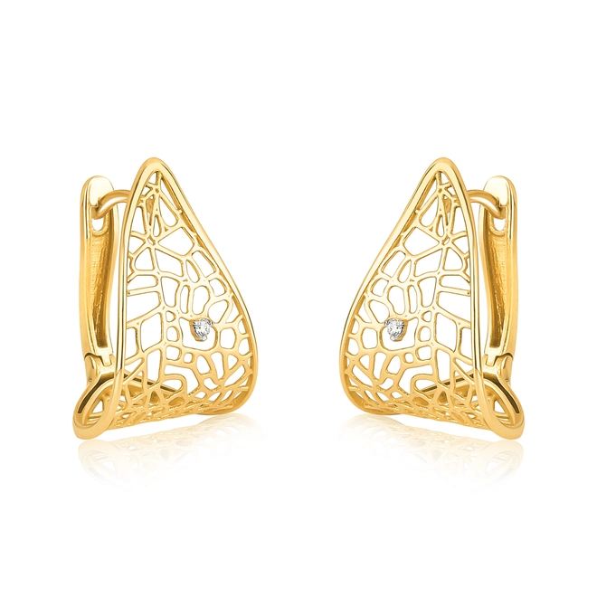 Brinco argola click Rosée ouro 18k tramas orgânicas vazadas com Diamante 1