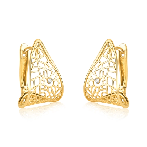 Brinco argola click Rosée ouro 18k tramas orgânicas vazadas com Diamante