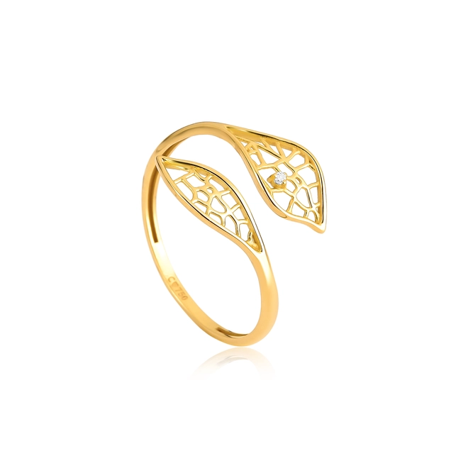 Anel Rosée folhas ouro 18k aro aberto tramas orgânicas com Diamante 1