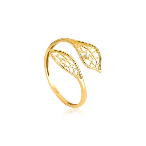 Anel Rosée folhas ouro 18k aro aberto tramas orgânicas com Diamante