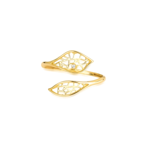 Anel Rosée folhas ouro 18k aro aberto tramas orgânicas com Diamante