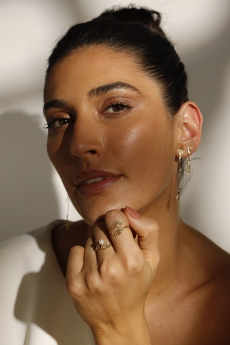 Anel Rosée folhas ouro 18k aro aberto tramas orgânicas com Diamante