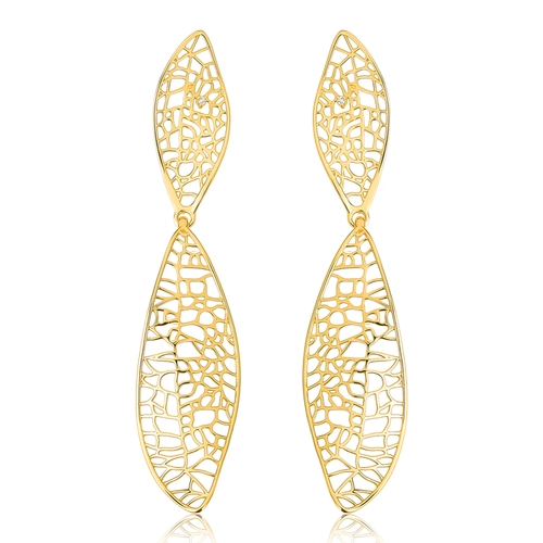 Brinco Rosée folhas articuladas ouro 18k tramas orgânicas vazadas com Diamante