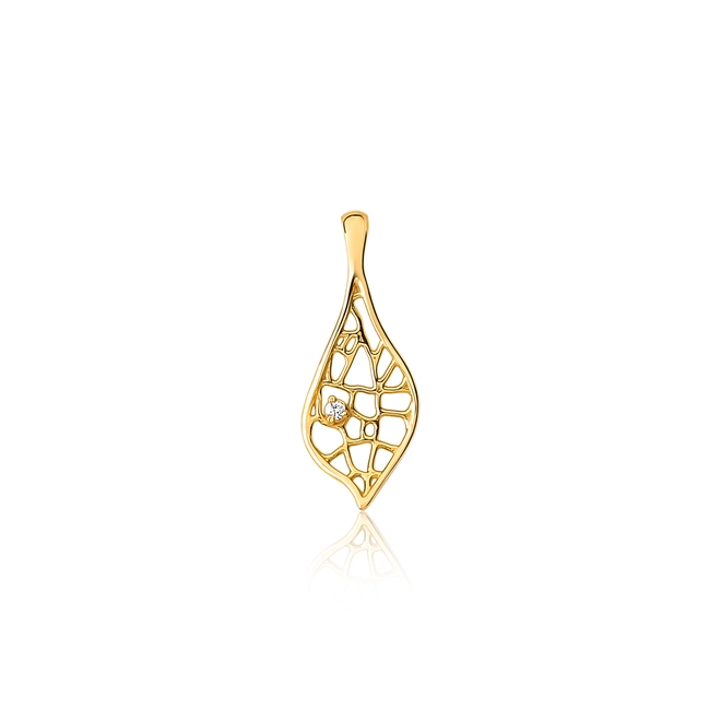 Pingente Rosée folha ouro 18k tramas orgânicas vazadas com Diamante 1