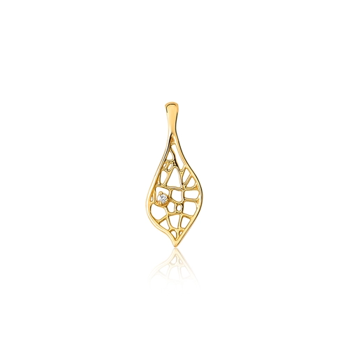 Pingente Rosée folha ouro 18k tramas orgânicas vazadas com Diamante