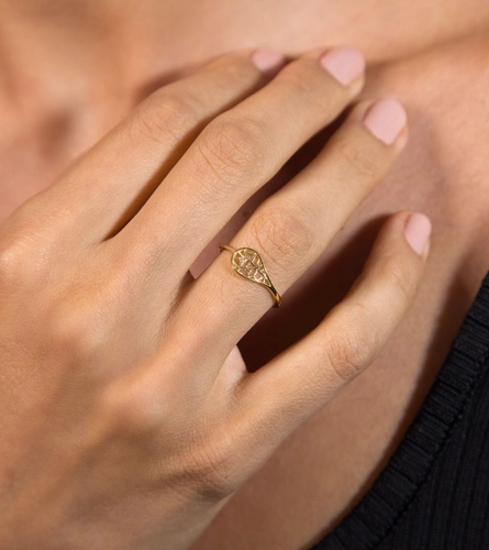 Anel Rosée folha ouro 18k tramas orgânicas vazadas com Diamante