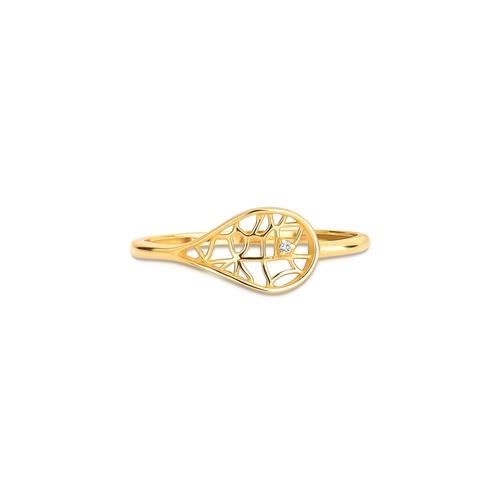 Anel Rosée folha ouro 18k tramas orgânicas vazadas com Diamante