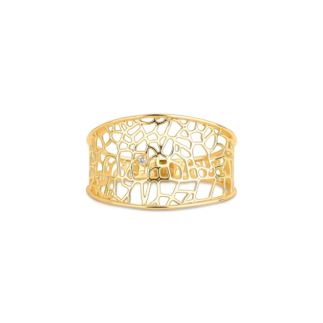 Anel Rosée largo côncavo vazado ouro 18k tramas orgânicas com Diamante 3