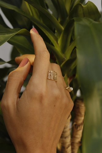 Anel Rosée largo côncavo vazado ouro 18k tramas orgânicas com Diamante