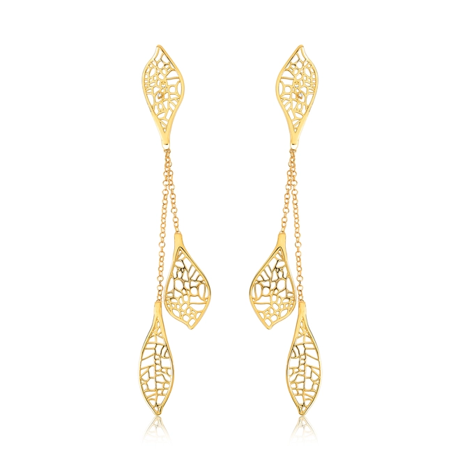 Brinco Rosée pingente ouro 18k folhas tramas orgânicas com Diamante 1