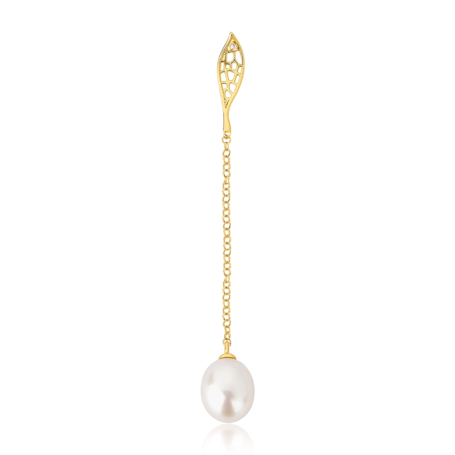 Pingente Rosée folha ouro 18k trama orgânica com Diamante e Pérola 1