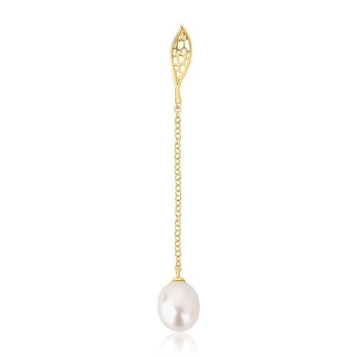 Pingente Rosée folha ouro 18k trama orgânica com Diamante e Pérola