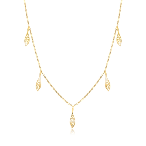 Gargantilha Rosée corrente ouro 18k 5 pingentes folhas tramas orgânicas com Diamante