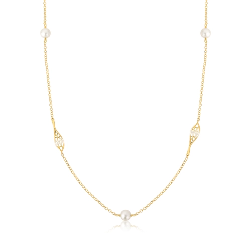 Gargantilha Rosée corrente folhas ouro 18k tramas orgânicas com Diamante e Pérolas