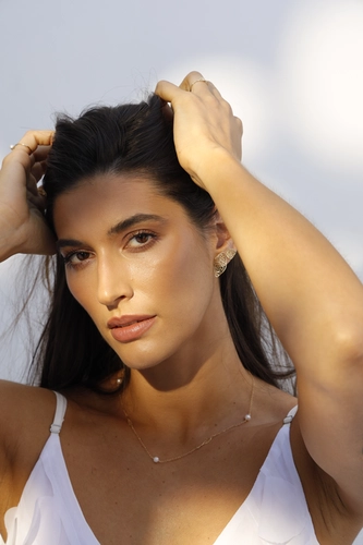 Gargantilha Rosée corrente folhas ouro 18k tramas orgânicas com Diamante e Pérolas