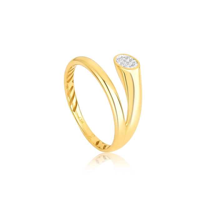 Anel geométrico tubular ouro 18k acabamento oval com Diamantes 1