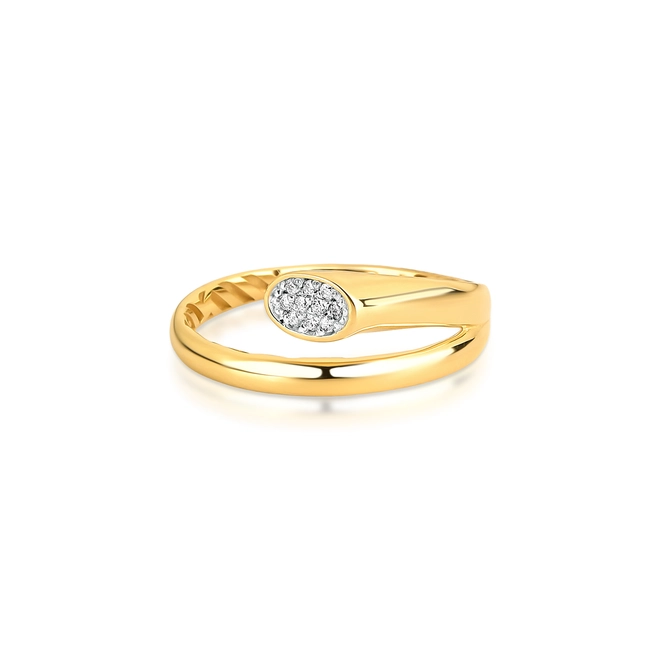Anel geométrico tubular ouro 18k acabamento oval com Diamantes 3