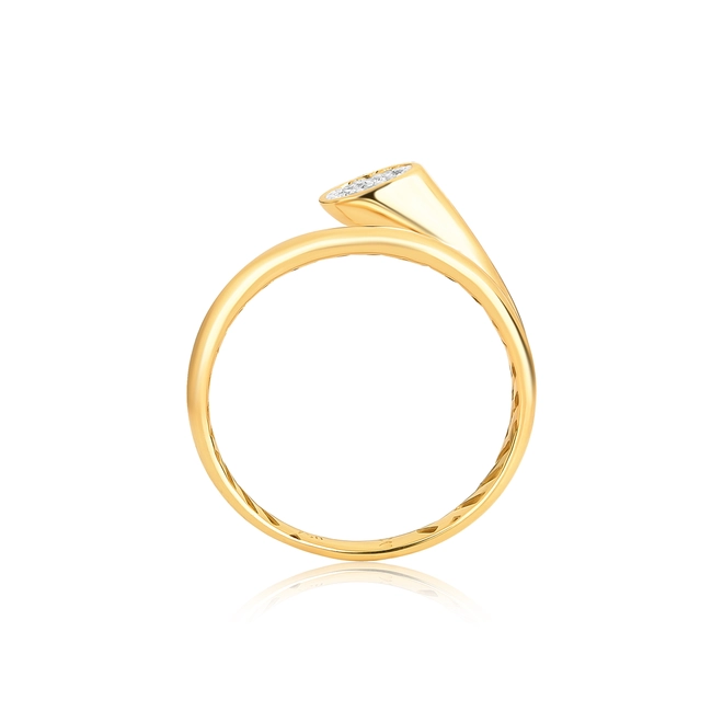 Anel geométrico tubular ouro 18k acabamento oval com Diamantes 2