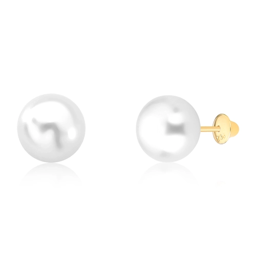 Brinco Stud botão ouro 18k de Pérola 9X9,5MM