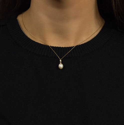 Pingente gota ouro 18k de Pérola de arroz