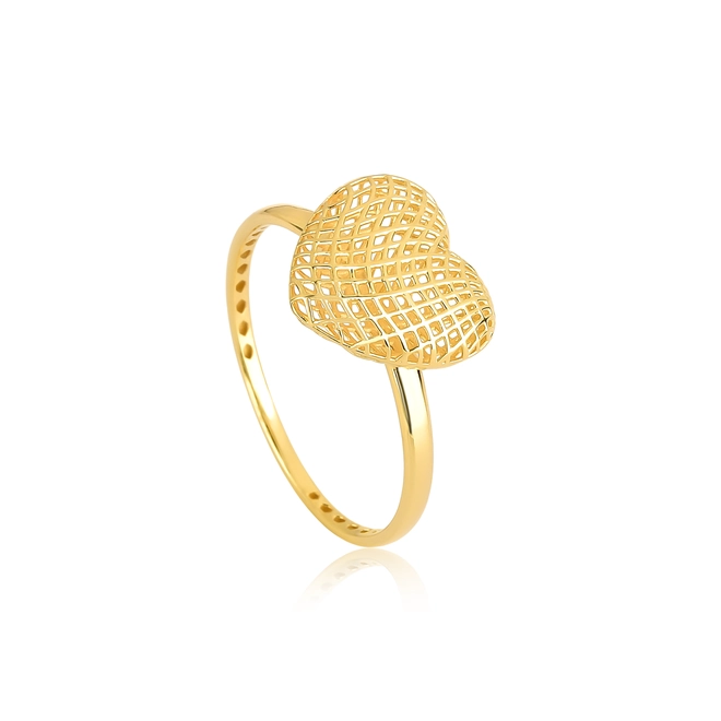 Anel Too Love aro com forro ouro 18k coração rendado 1