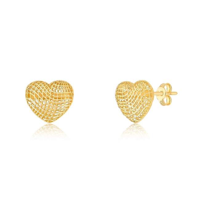 Brinco Too Love Stud ouro 18k coração telado rendado 1