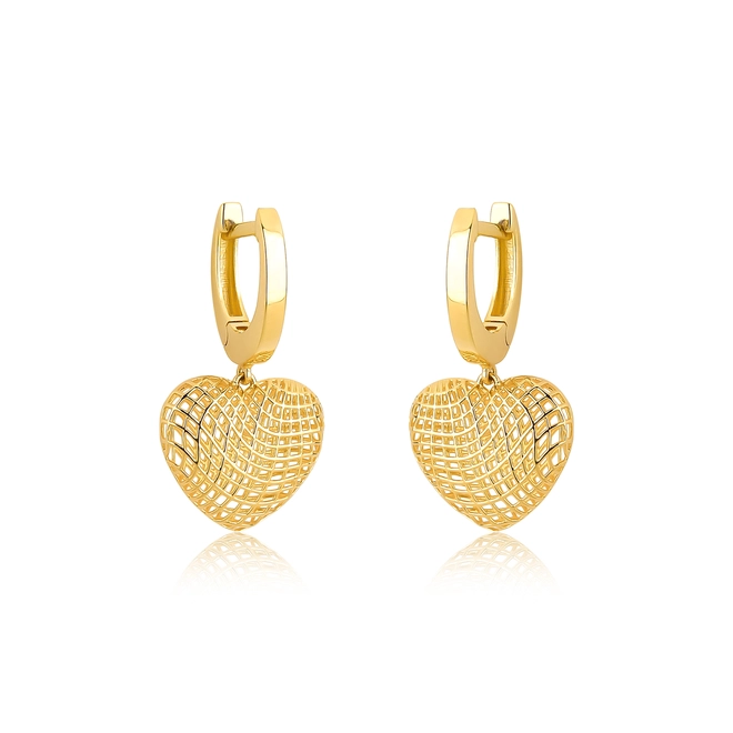 Brinco Too Love argola click ouro 18k pingente coração rendado 1