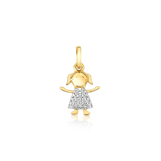 Pingente Filhos menina ouro 18k vestido de Zircônias rodinadas 1