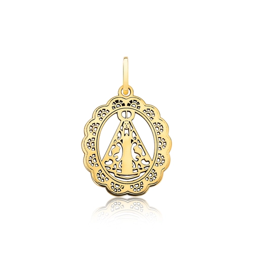 Pingente medalha N.S. Aparecida ouro 18k rendada vazada