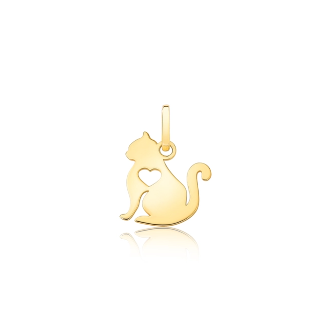 Pingente Pets ouro 18k gato com coração vazado 1