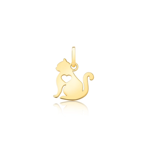 Pingente Pets ouro 18k gato com coração vazado